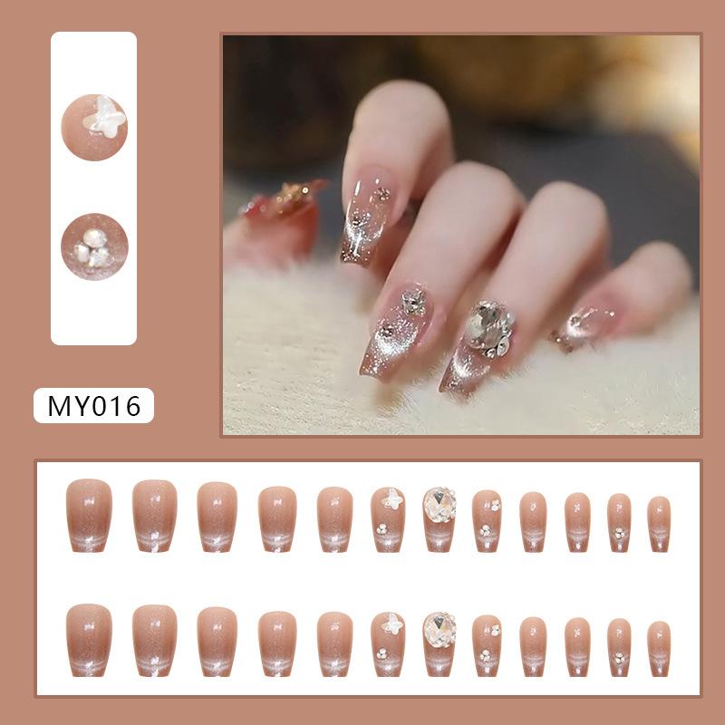 

Smile cat s eye wearing nail removable French cat s eye fake nail nail pieces stacked drill large diamond nail piece ballet nail