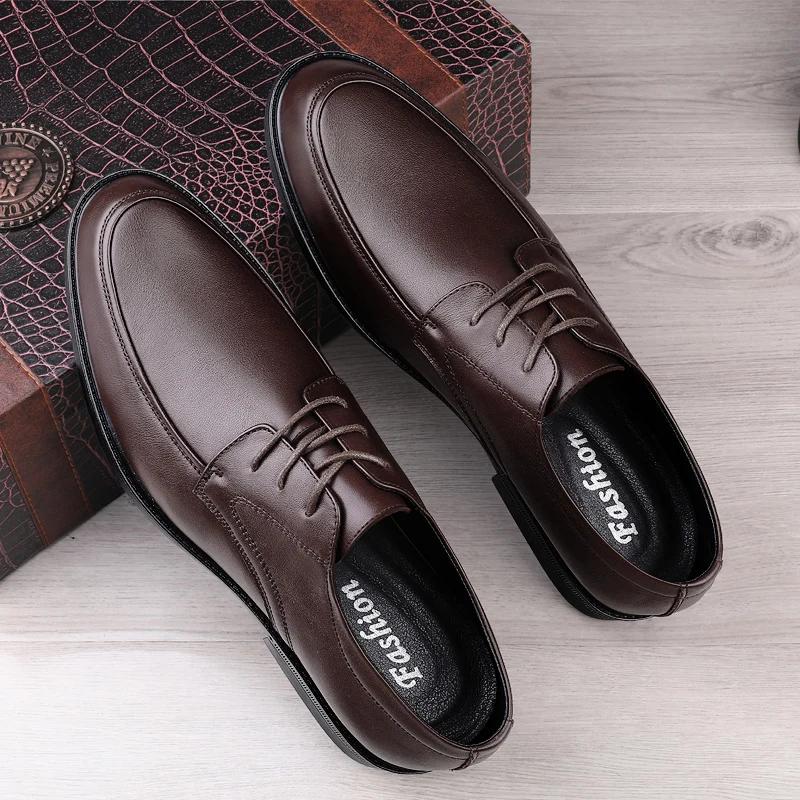 

Мужские кожаные туфли, плоская платформа, мужские повседневные туфли, носок, коровья кожа, деловые туфли, мужские дерби 38-44 44 коричневый