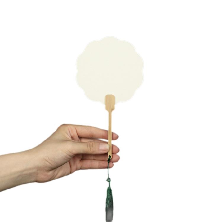 Chinese Rice Paper Fan White Round Fan with Tassels DIYs Blank Fan Decors