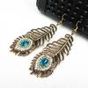Vintage Damen Strass Pfauenauge Feder Baumeln Haken Ohrringe Schmuck