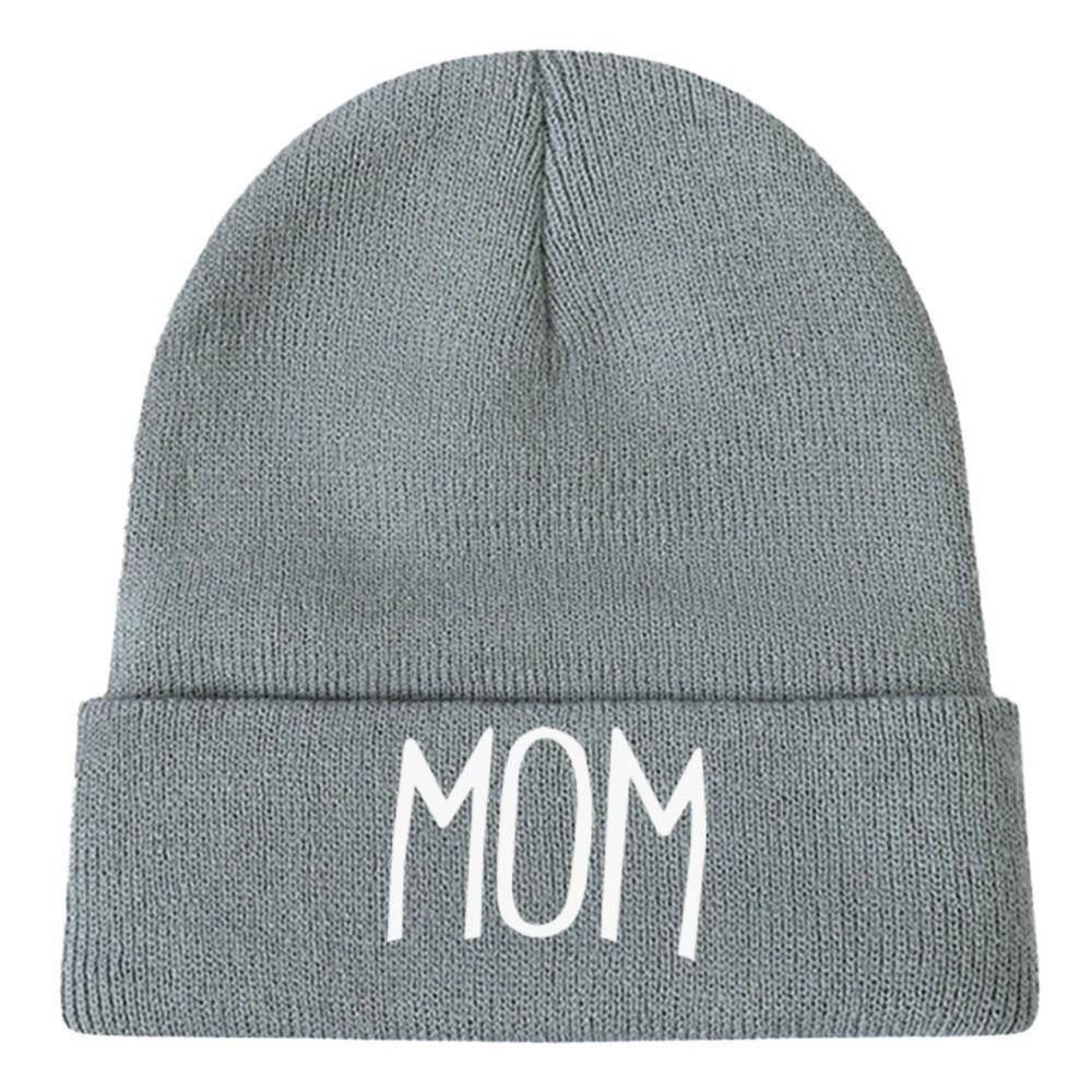 Family Matching MOM DAD Knit Beanie Elastic Turn-Up Brim Matching Hat Warm Couple Hat Cold Weather