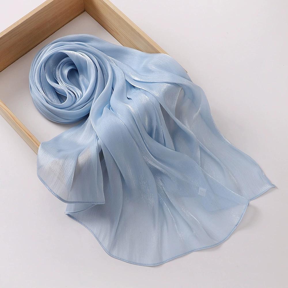 Breathable and Cool Long Scarf Malaysian Shining Imatation Silk Solid Color Scarf Veil Hijab Chiffon Shawl