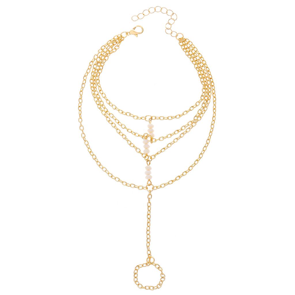 New Jewelry, Personalized Niche Trend Thin Chain Multi-layer Chain Finger Integrated Beaded Rice Bead Bracelet Women