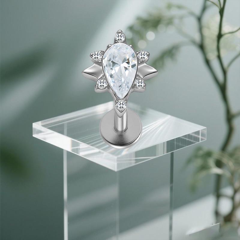 Gaibei G23 Titanium Tragus Piercing with Inner Thread and Water Drop Zirconia 3D Design