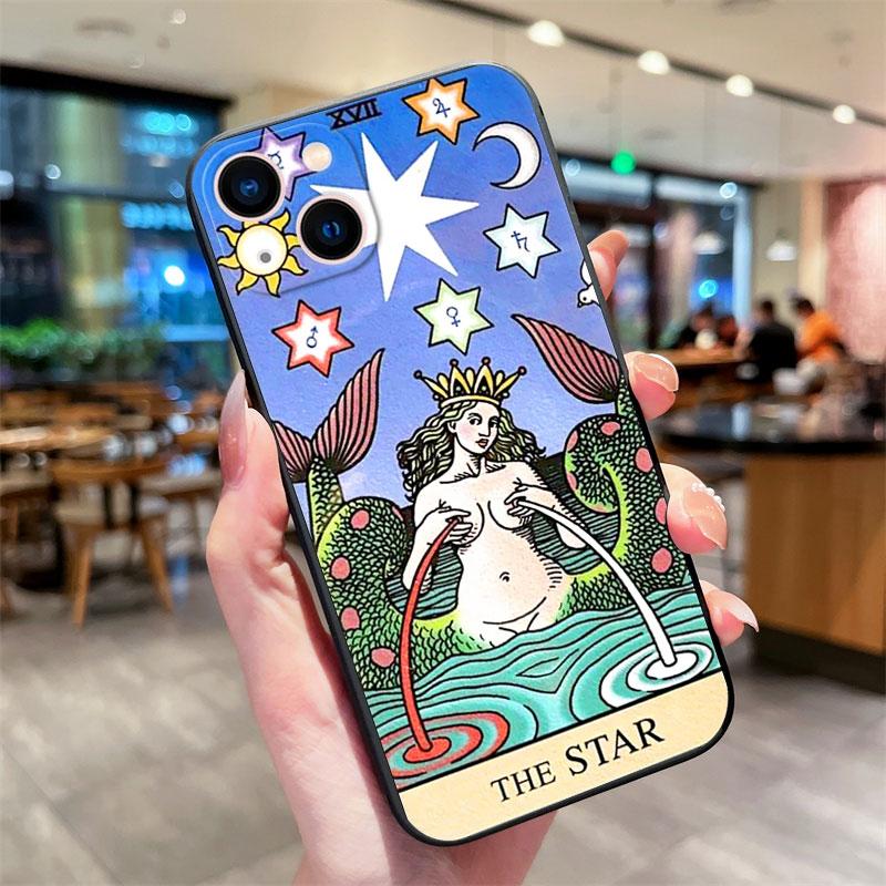 Moon Star Sun Tarot Phone Case for IPhone 13 12 11 14 15 Pro Max XR X XS 7 8 Plus SE Shockproof Soft Silicone Black Cover Fundas