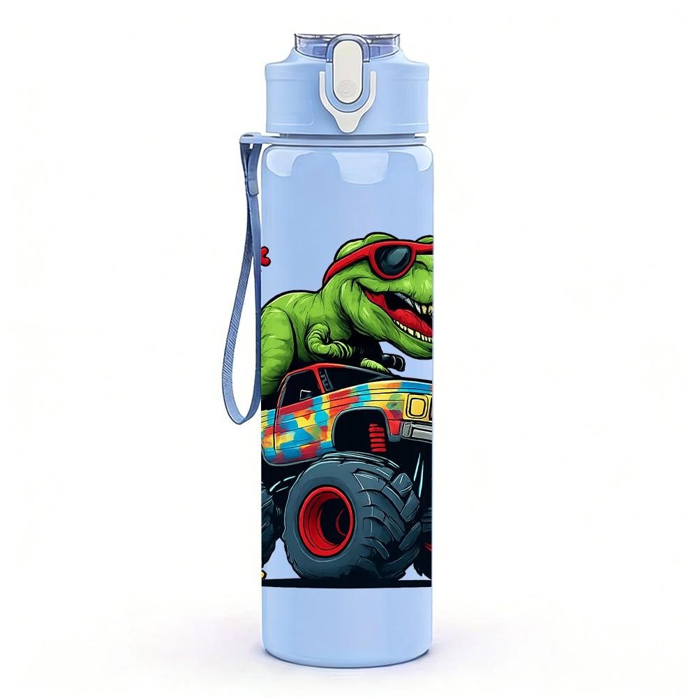 1PC Dinosaur Monster Truck Cartoon 750ml Color Plastic Sports Water Bottle Leakproof Flip Straw Lid Suitable for Sports Office Home Use