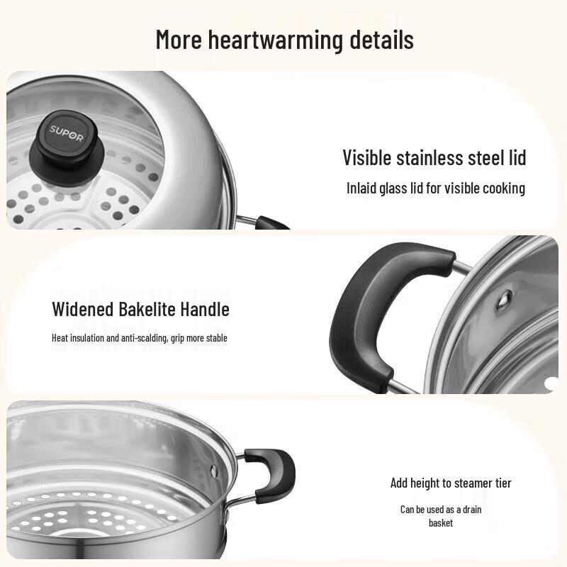 Supor Stainless Steel Double-Layer Steamer Soup Pot