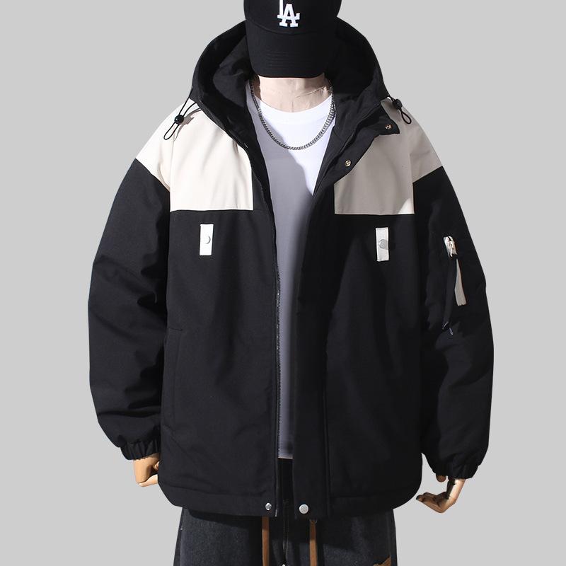 Pánská zimní zateplená bunda pro americký pár s kapucí, teplá sametová zateplená bunda