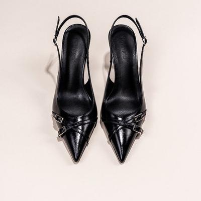 Fashion Fashionable Pointed Toe Shallow Mouth New High-heeled Shoes Summer Elegant Buckle Decorated Stiletto Black Women's Shoes