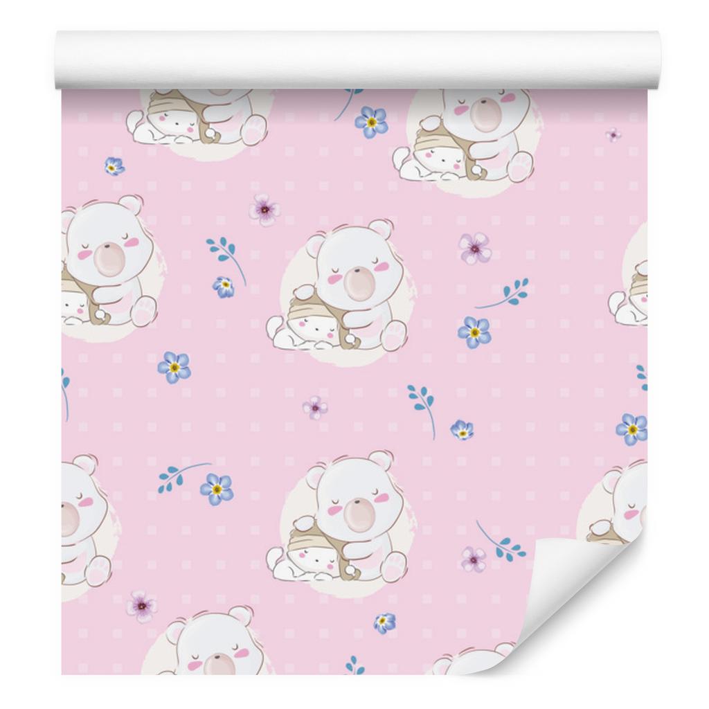 Sleeping Teddy Bears and Colorful Flowers Wallpaper for Living Room and Bedroom 50x1000