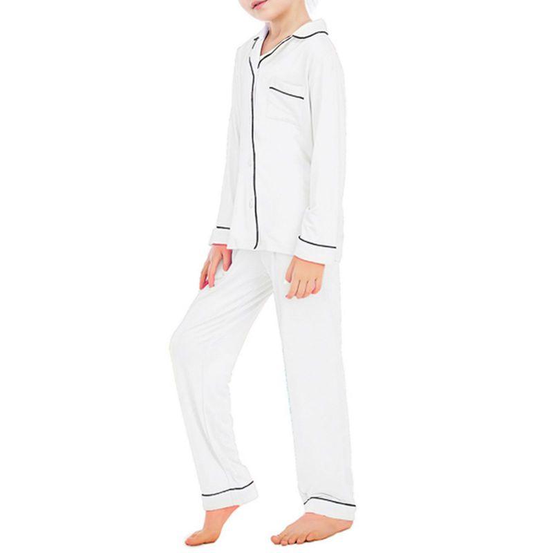 5-14 let Dětský Dívčí Pyžamový Set Dlouhý Rukáv Knoflíkový Top a Kalhoty Domácí Oblečení