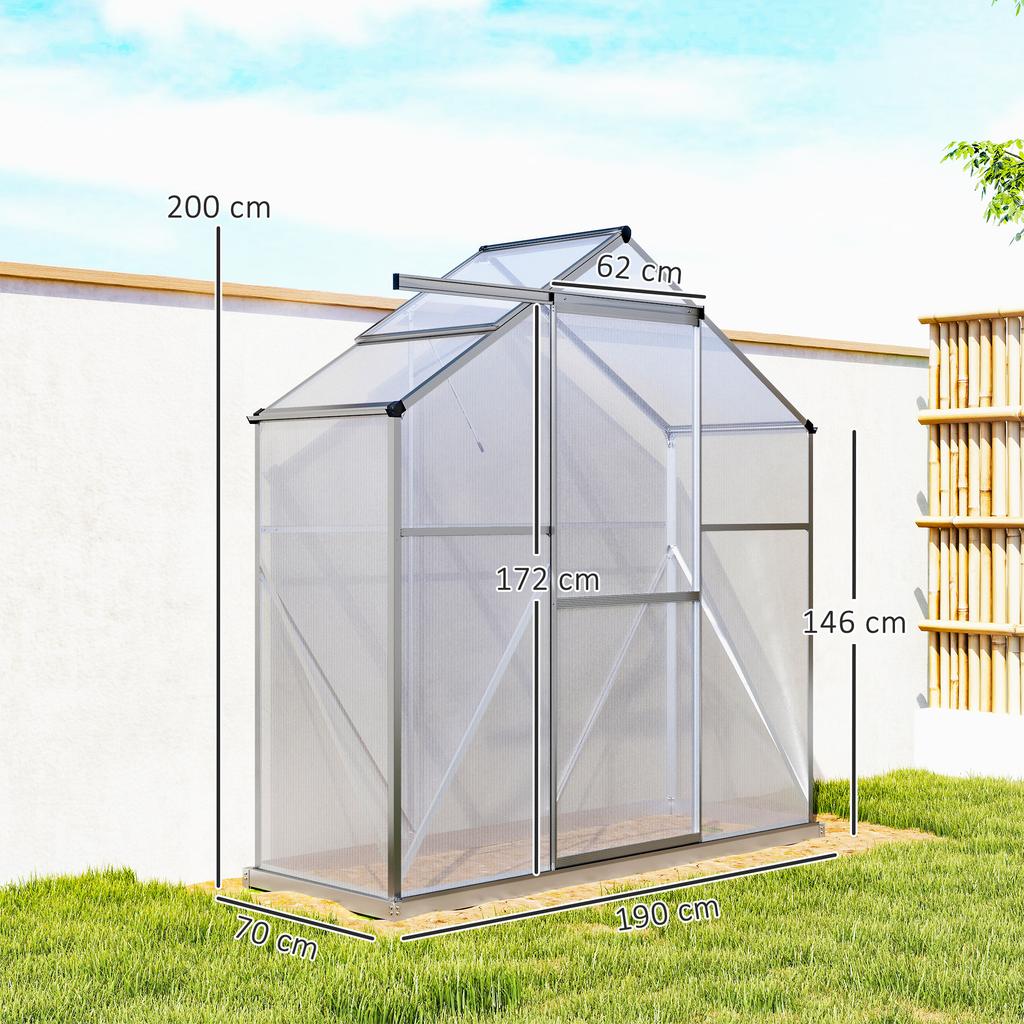 6 X 2.5ft Polycarbonate Greenhouse Walk-In Green House with Rain Gutter, Sliding Door, Window, Foundation, Dark Grey