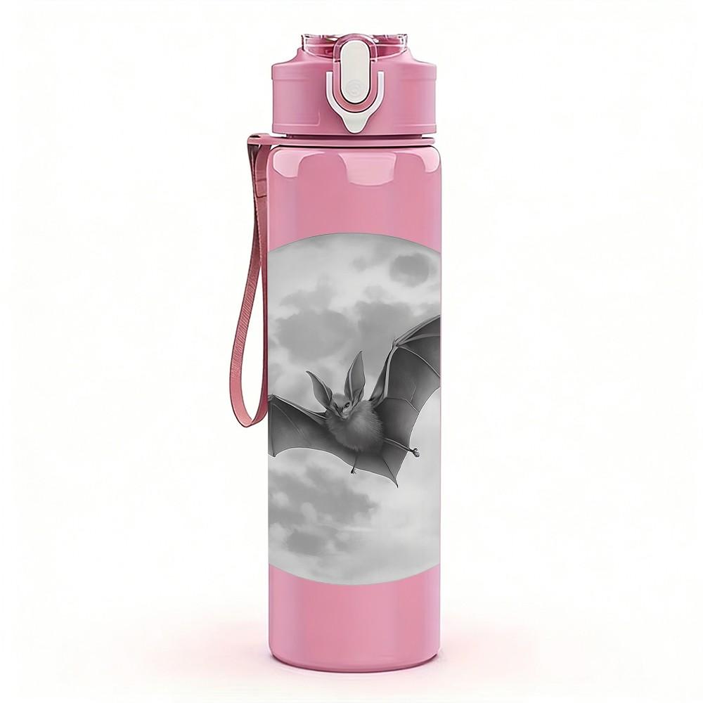 1PC Full Moon Bat Halloween 750ml Color Plastic Sports Water Bottle Leakproof Flip Straw Lid Suitable for Sports Office Home Use
