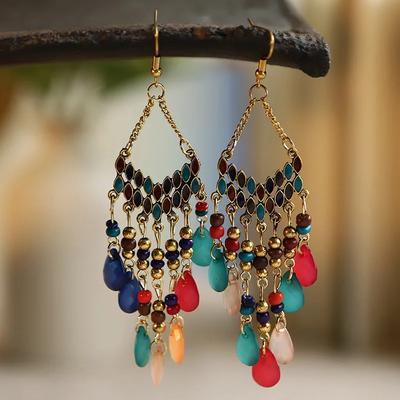 Boho Náušnice s Tasselom v Tvare Kvapky Vody Pre Ženy Farebné Korálky Visacie Náušnice Etnický Štýl Dámske Módne Šperky