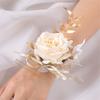 Luxurious Artificial Flower Bride Wrist Flower Chest Corsage With Golden Foliage Design Wedding Party Wrist Jewelry