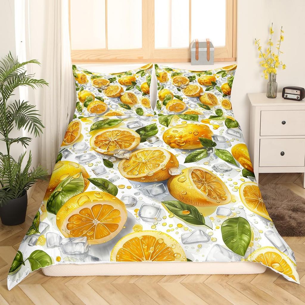 Lemon Duvet Cover Girls Boys Kids Botanical Lemon Pattern Comforter Cover Tropical Fruit Room Decorative Bedding Set With Zipper