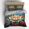 Colorful Lotus With Vibrant Leaves Print Bedding Set 1 Duvet Cover 2 Pillowcases For Adult And Children Luxury Gift Full Size