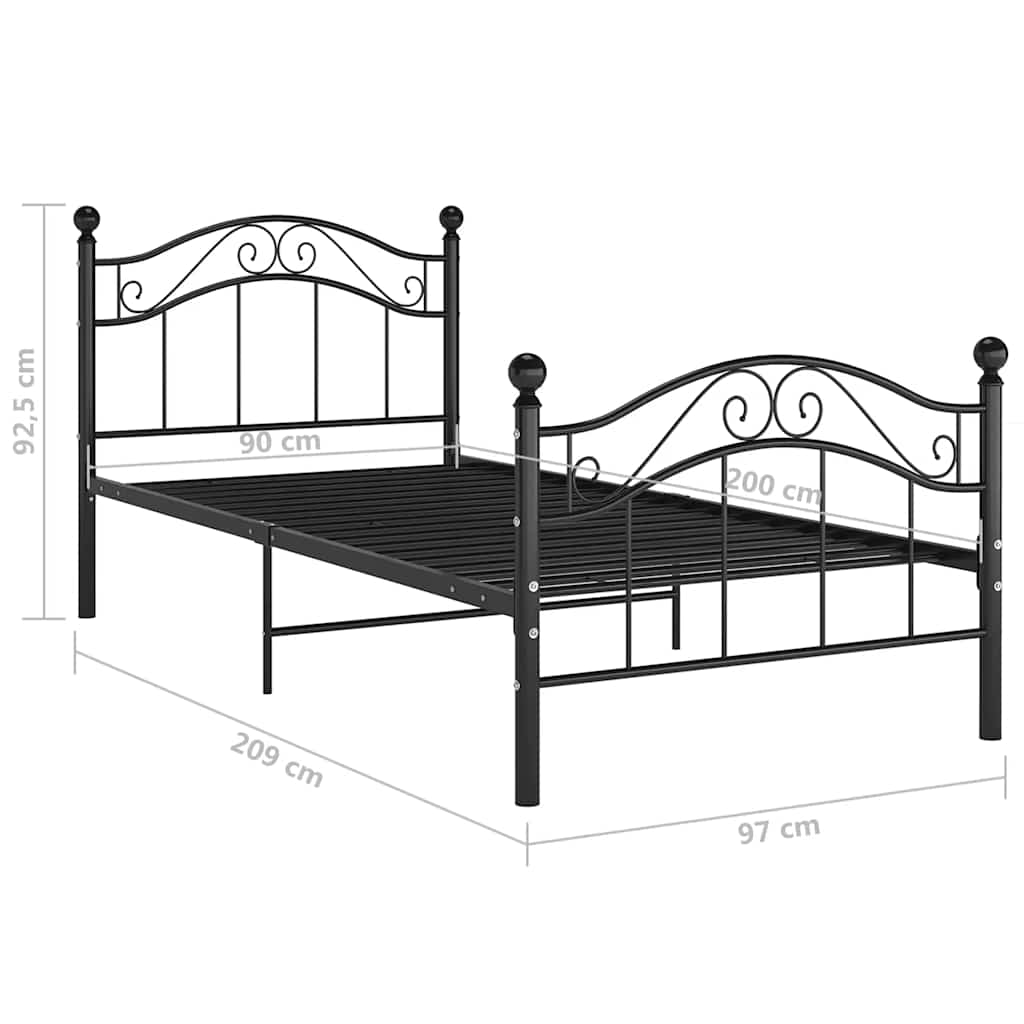 Single Bed Black Metal 90x200 cm