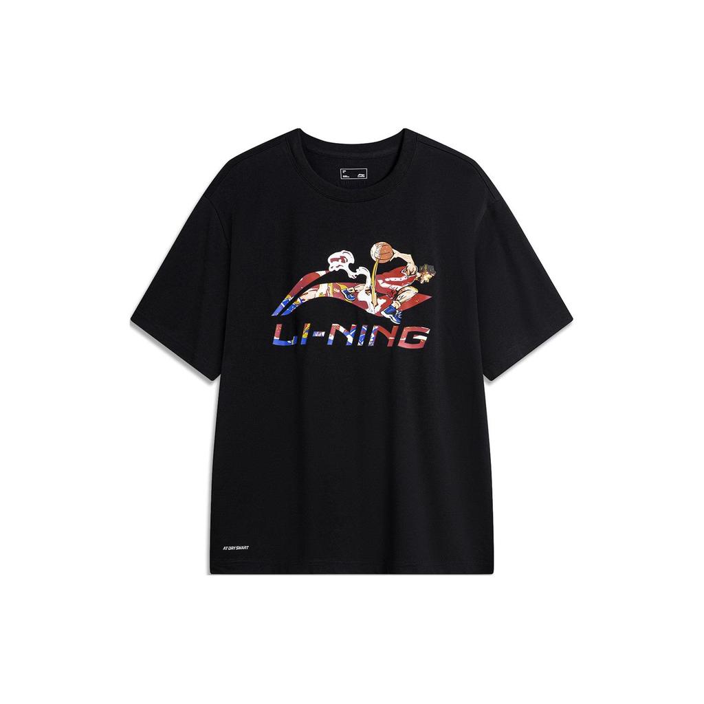 Li-Ning Herbal Tea T-Shirt Casual Sports Crew Neck Pullover Printed Letter Drop Shoulder Short Sleeve Men Tops Black AHSU673-1