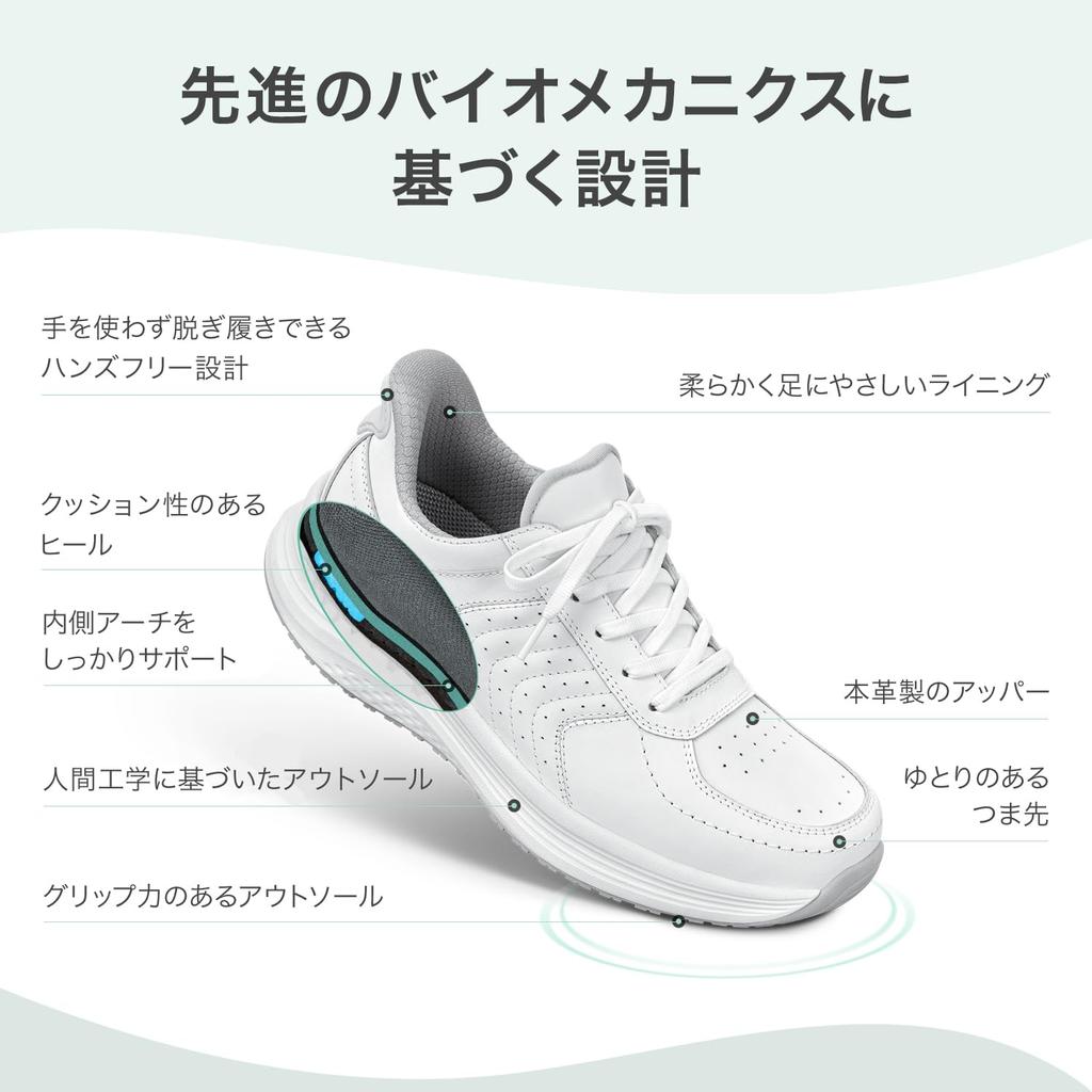 Orthofeet ROAM Natural Leather Comfortable and Comfortable for Walking Size Wide Women's Sneakers, Around, 25.0cm, (3E Equivalent), White.