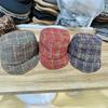 tweed equestrian hat women's autumn and winter warm cap contrasting color striped newsboy hat knight hat