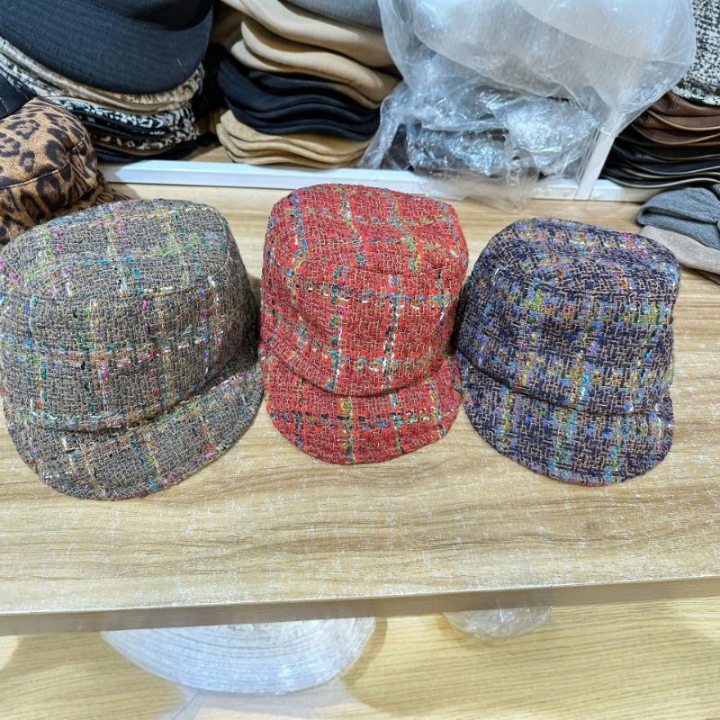 tweed equestrian hat women's autumn and winter warm cap contrasting color striped newsboy hat knight hat