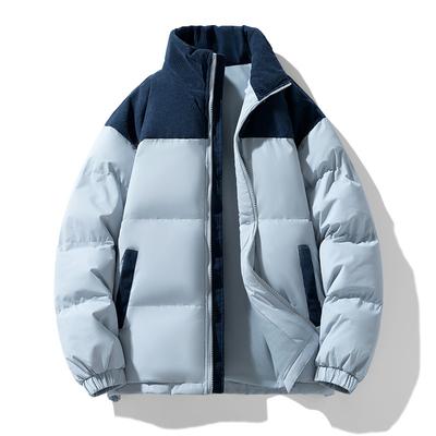 Men's Winter Cotton Jacket New Couple Style Stand Collar Trendy Brand Patchwork Thickened Warm Puffer Jacket Casual Fashion Cotton Coat