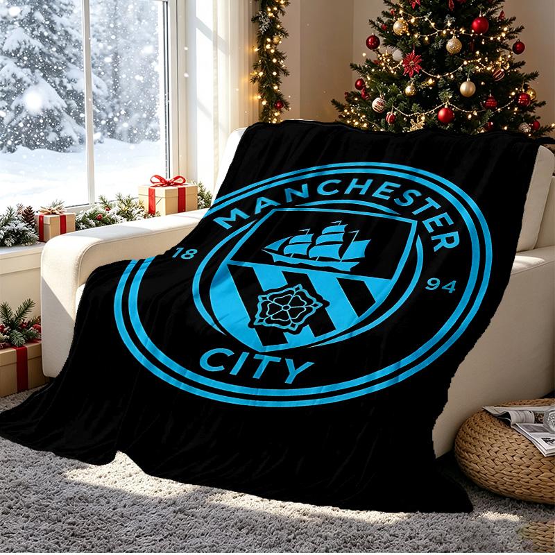 Football Team City FC Pattern Blanket for Home Decoration, Bed, Sofa, Car Travel, Camping, Suitable for All Seasons, Birthday Christmas Gift