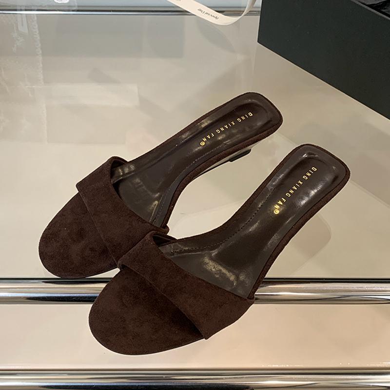 Fashion SUOJIALUN 2025 Summer New Women Slipper Fashion Low Wedge Heel Ladies Elegant Slides Open Toe Outdoor Dress Sandal Shoes