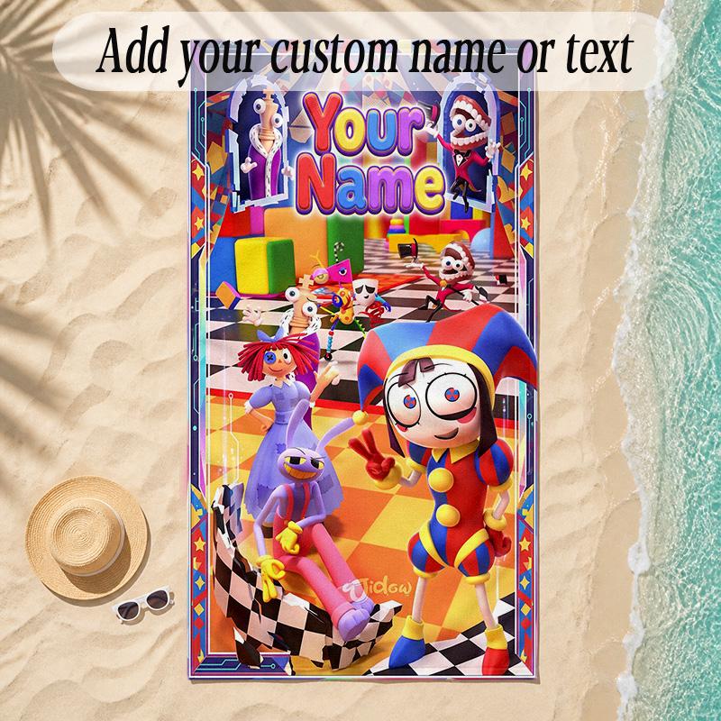 Beach TowelThe Amazing Digital Circus Custom Name Text Personalized Soft Towel for Beach Pool Indoor Home Decor Gift