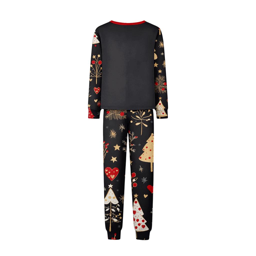 Family Matching Christmas Print Neck Long Sleeve Pajama Set with Pants