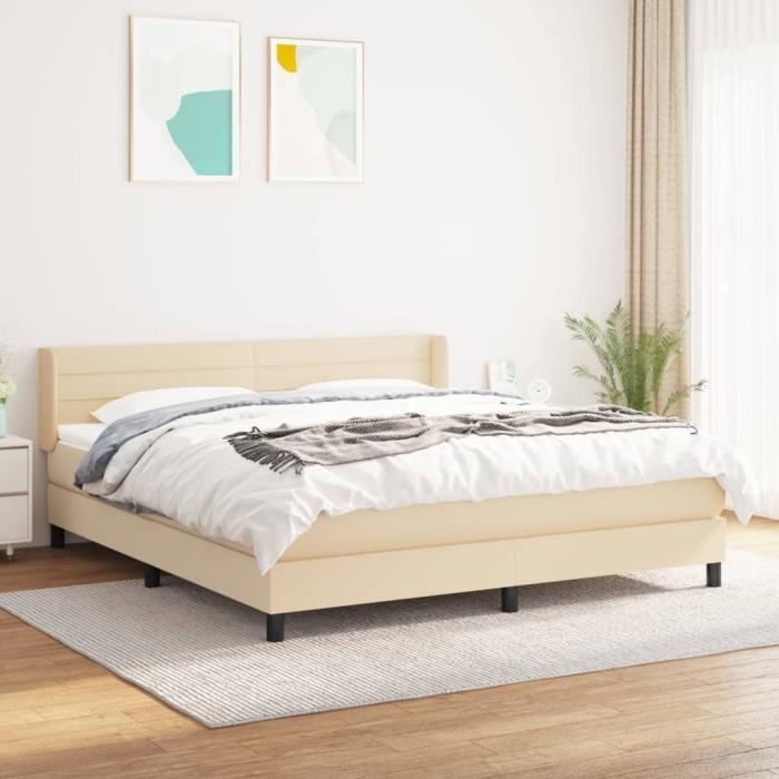 3129806 vidaXL Lit à sommier tapissier avec matelas Crème 160x200 cm Tissu