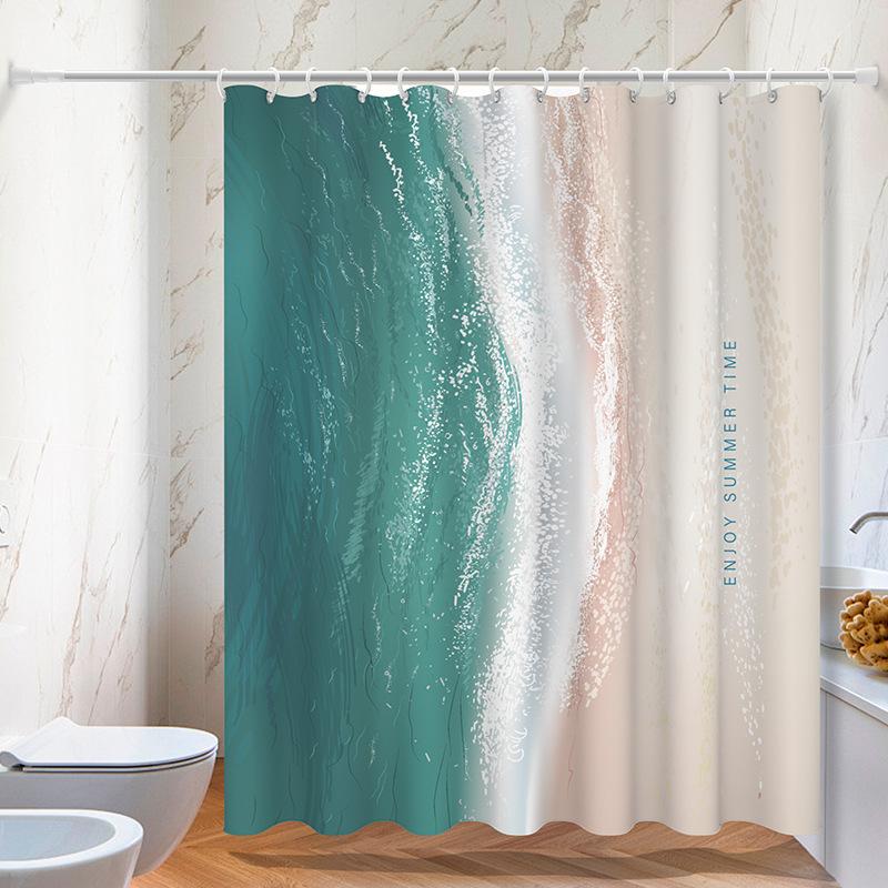 

Beach Scenery Washable Dirt-Resistant Shower Curtain Shower Head Waterproof Polyester Bath Curtain For Home Decor Accessories W60H190(CM)-1 Pcs