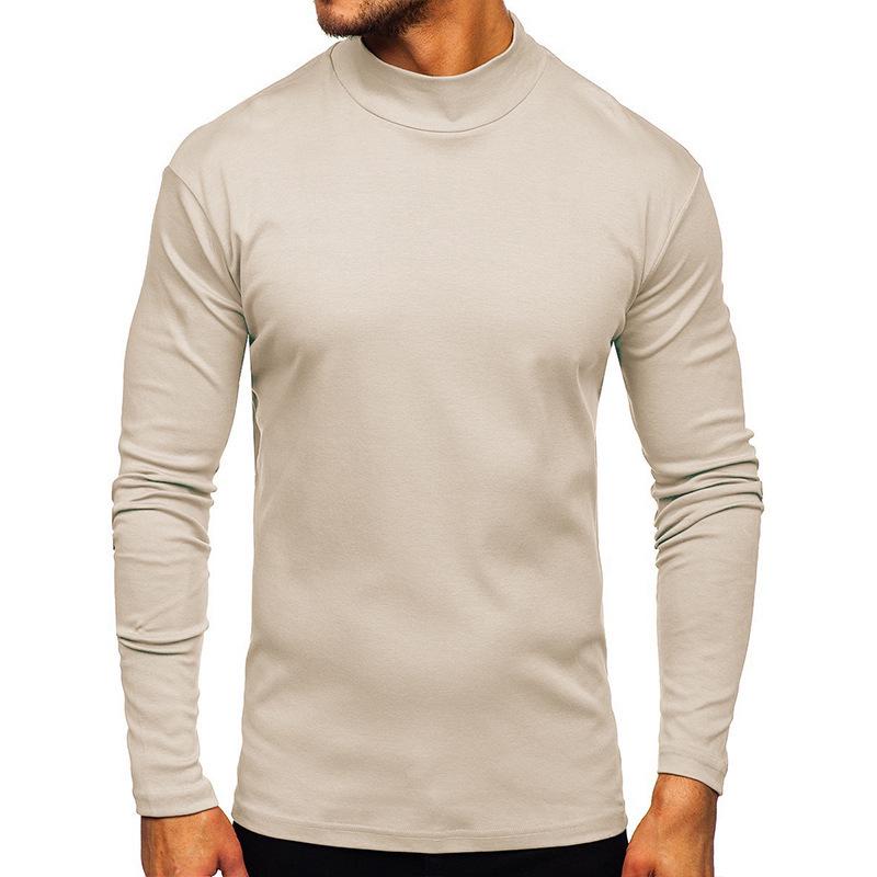 European and American Men's Thick Warm Long-Sleeve Cotton T-Shirt with Half-High Collar