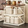 Multi Tier Storage Shelf Coffee Station Organizer with Drawer, Tiered Bar Organizer, Wooden Top Shelf, Capsule Wire Mesh Drawers for Tea Bags,