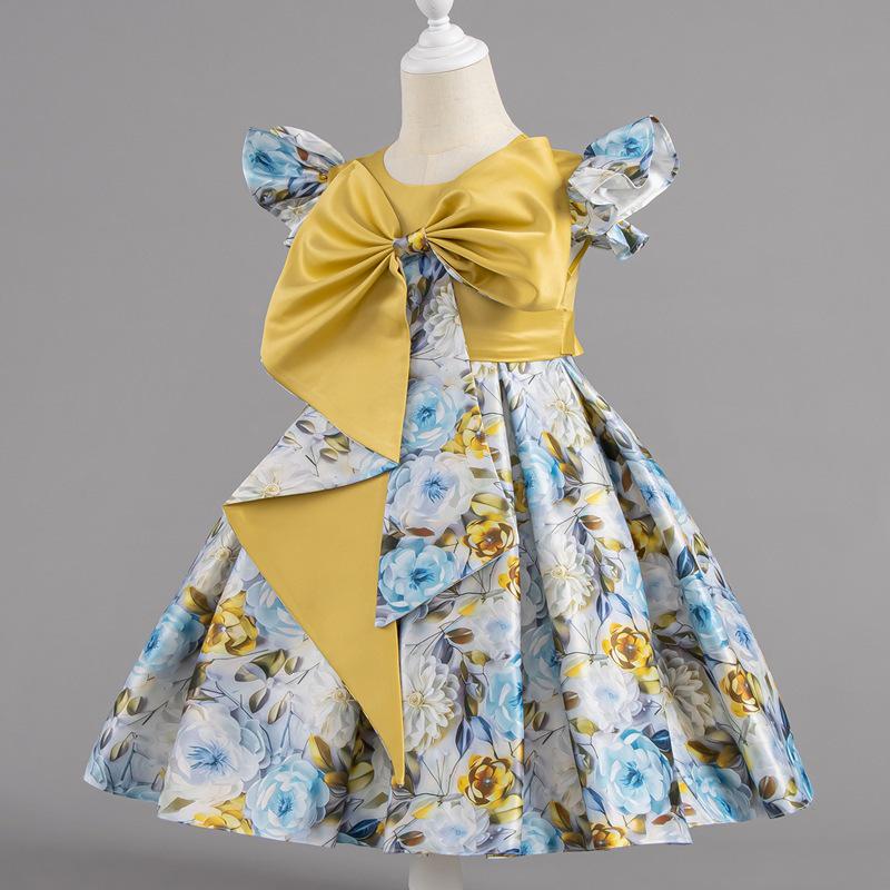 Butterfly Print Color Block Princess Summer Dress for Girls 150 cm