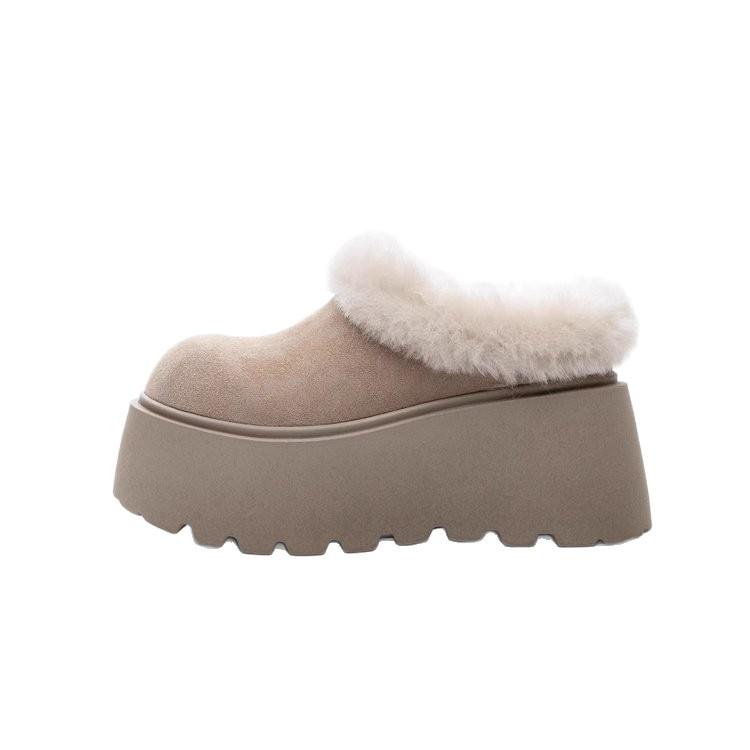 Cowhide Muffin Thick Bottom Heightening 8cm Mango Head Bag Head Slippers Women's 2025 New Outer Wear Design Sense One Pedal