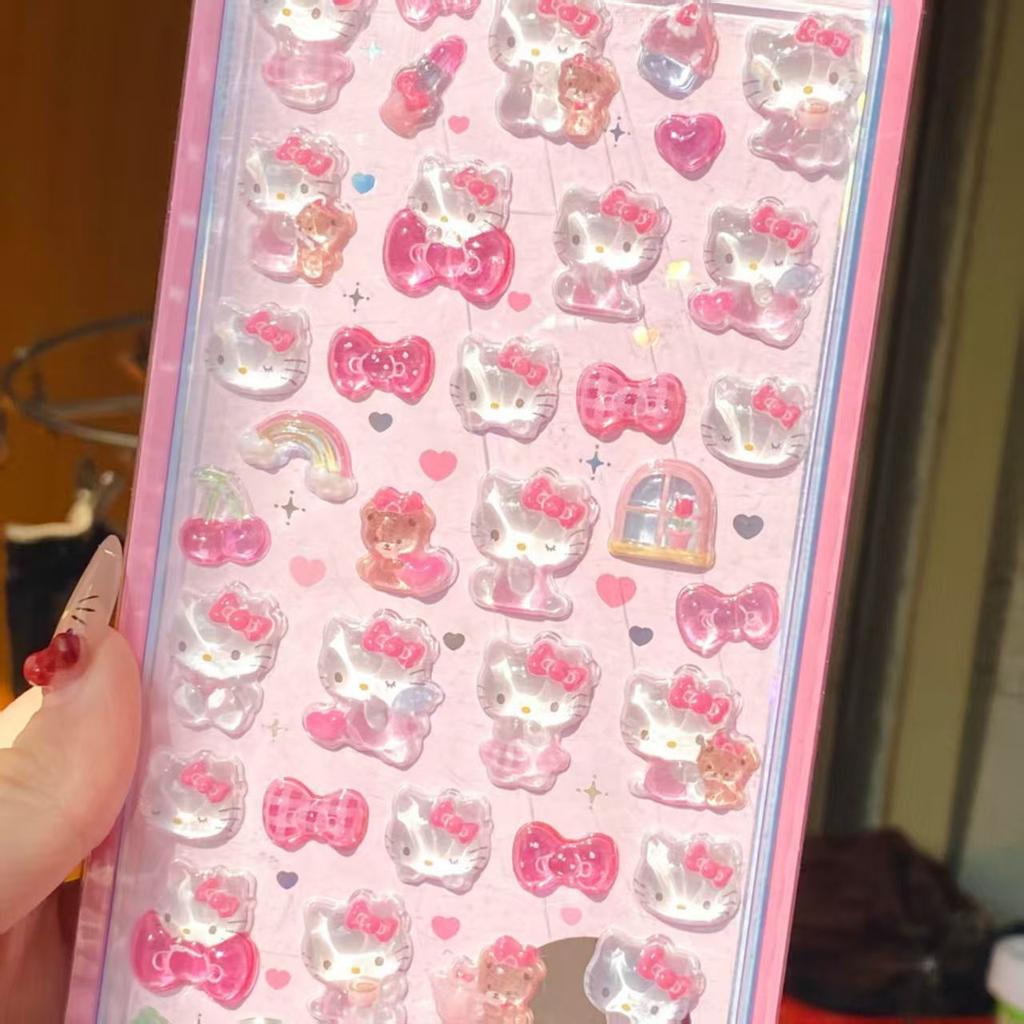 Hello Kitty Kuromi Cinnamoroll 3D Jelly Sticker Kids Kawaii Transparent Paster Phone DIY Decoration Classic Toys Children Gift