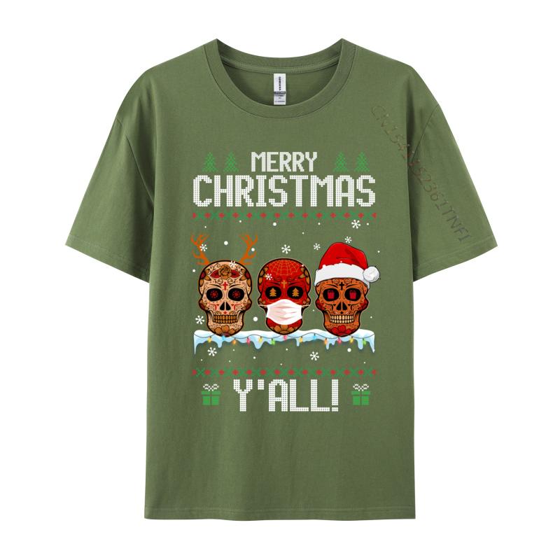 Merry Christmas Yall Sugar Skull Christmas Family Pajamas TShirt Cotton Tops Tees Fitted Unisex Tshirts Casual Fitness Tight
