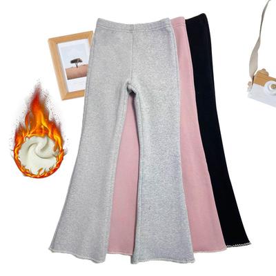 Korean Chic Girls' Velvet Bell Bottom Pants - Low Waist, Slimming, Elastic Wide Leg, Autumn/Winter Fashion
