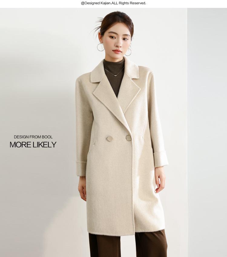 Women's Mid-Length Black Double-Faced Cashmere Wool Coat - 2025 Autumn/Winter Collection