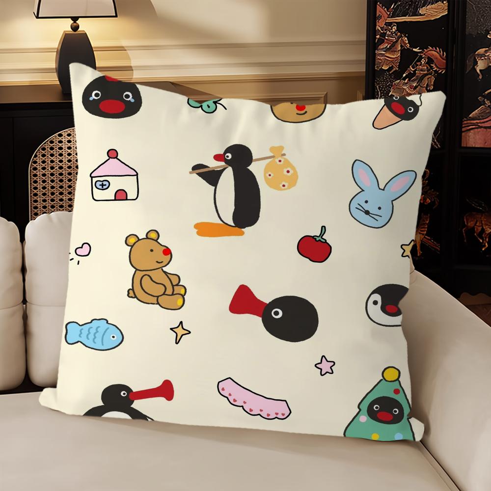 Pingu Cartoon Cute Pillow Case Sofa Living Room Bedroom Headboard Backrest Cushion Square Cushion Nap Time