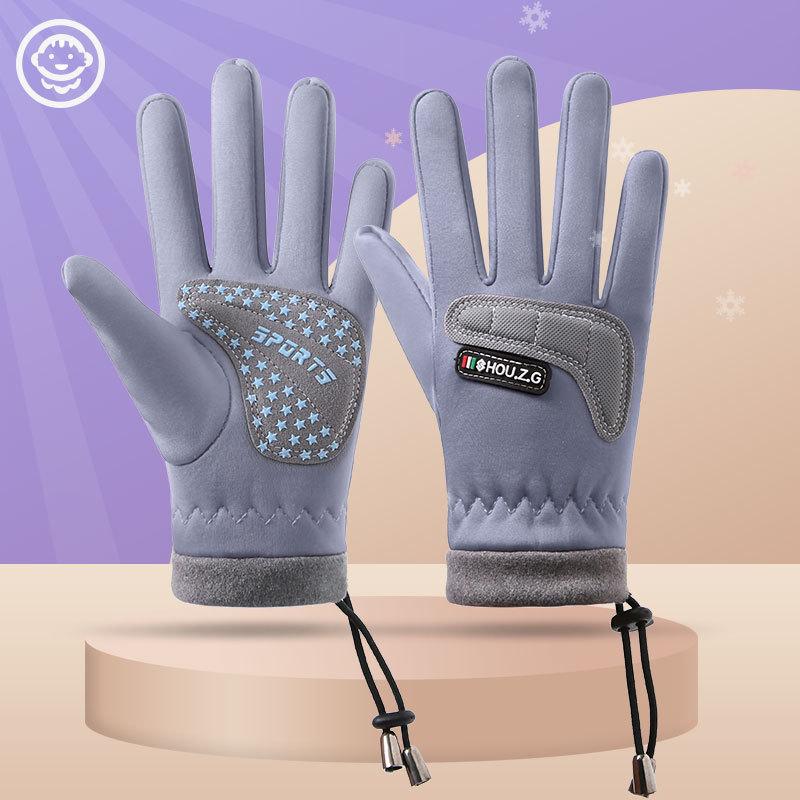 Children's Thermal Gloves Winter Middle and Older Children's Fleece Anti-skid Protection Windproof