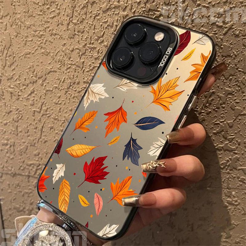 For Samsung Galaxy S20 S21 S22 S23 S24 S25 Plus Ultra FE A53 A54 A55 Case Autumn Colored Fallen Leaf Electroplated Silver Cover