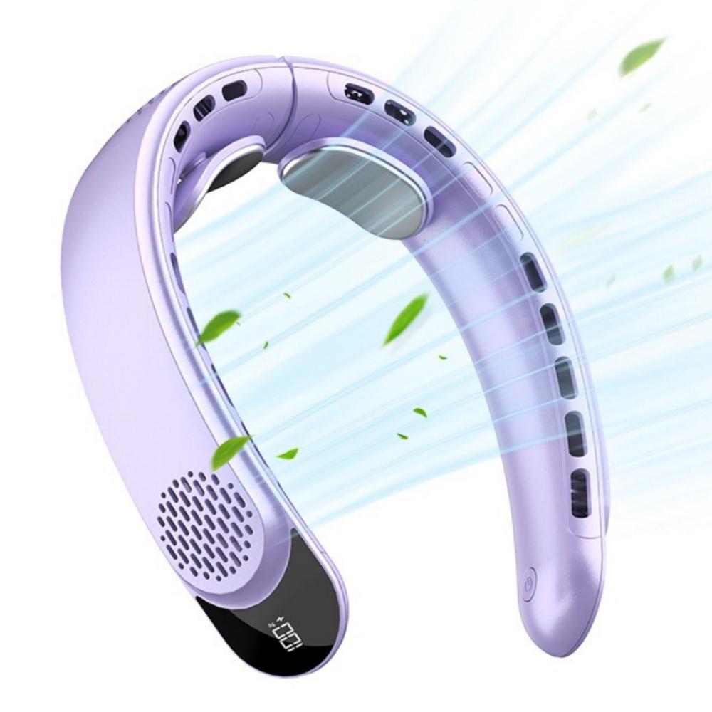 Portable Neck Fan 360° Turbine Air Cooler USB Rechargeable 4000mAh LED Digital Display Strong Wind Silent Hanging Non-blade Fan