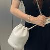 Womens Genuine Leather Bucket Bag With Chain Strap Drawstring Soft Medium Size Daily Use