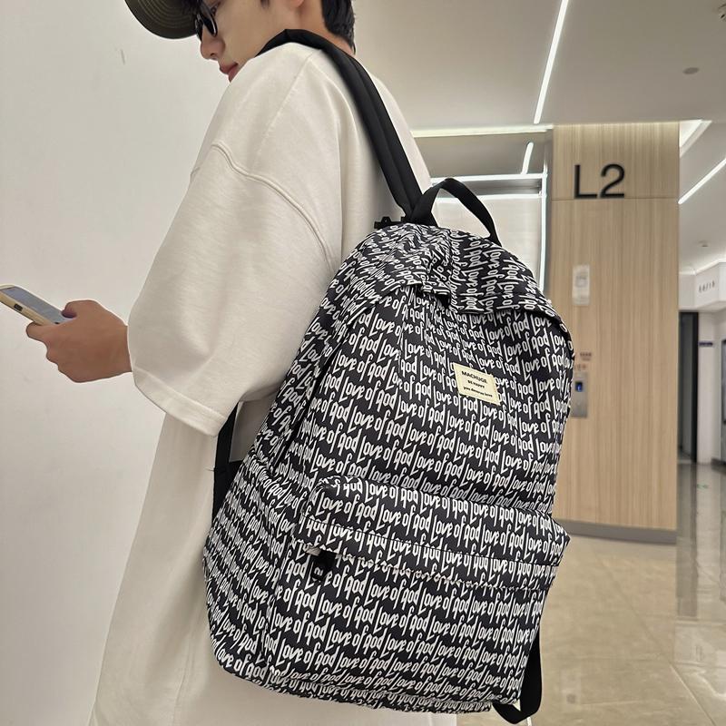 Print Backpack Large Capacity Student Schoolbag Men Letter Backpack