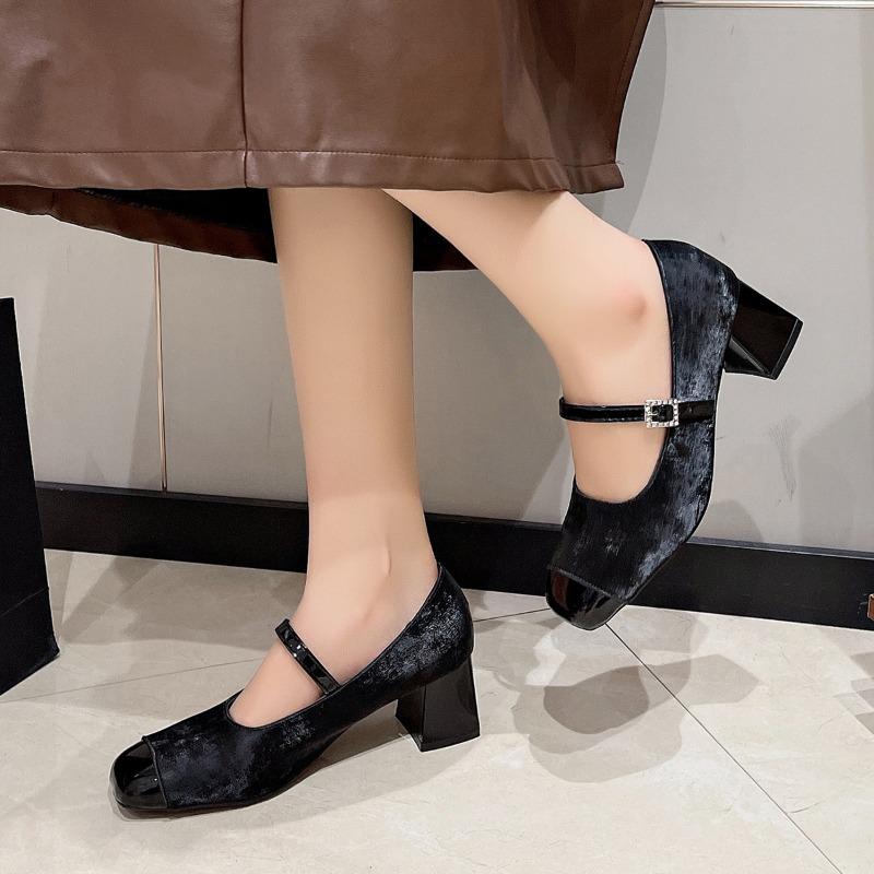 Fashion Women Spring Luxury Mary Jane Shoes Autumn Fashion Square Toe Shallow Ladies Elegant Dress Single Leather Shoes Square Heel Pump