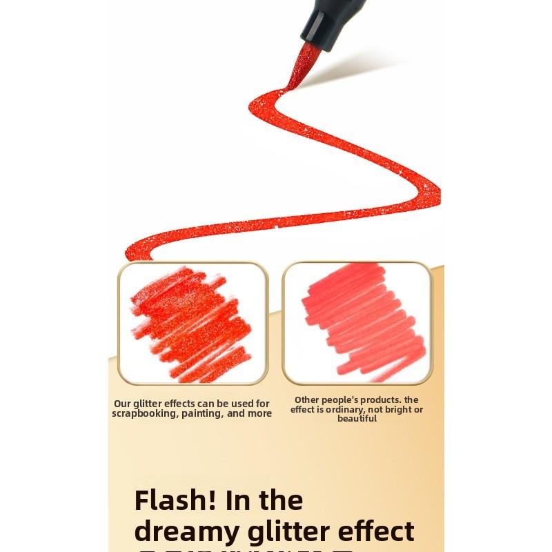 48 Renkli Simli Keçeli Kalemler - Simli Uçlu Neon Parlak Floresan Simli Kalemler, Yağ Bazlı Mürekkep, Orta Uç