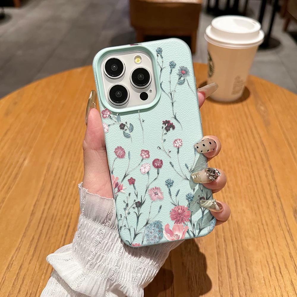 

Romantic Flower Pattern Phone Case For Iphone 17 17E 16E 12 Pro Max 11 13 Plus 14 16 15 Transparent Daily Use Bumper Shell Coque iphone 17E зелёный